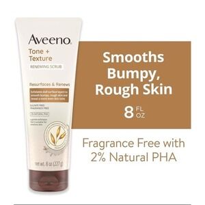 NEW! Aveeno Tone + Texture Renewing Bath and Body Scrub, Fragrance Free, 8 fl oz